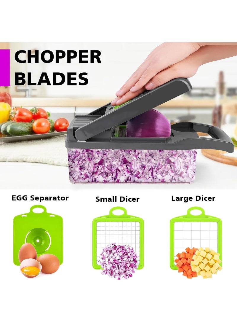 Vegetable Chopper Pro Onion Chopper Multifunctional 14 in 1 Food Chopper Kitchen Vegetable Slicer Dicer Cutter Veggie Chopper With 8 Blades Carrot and Garlic Chopper With Container