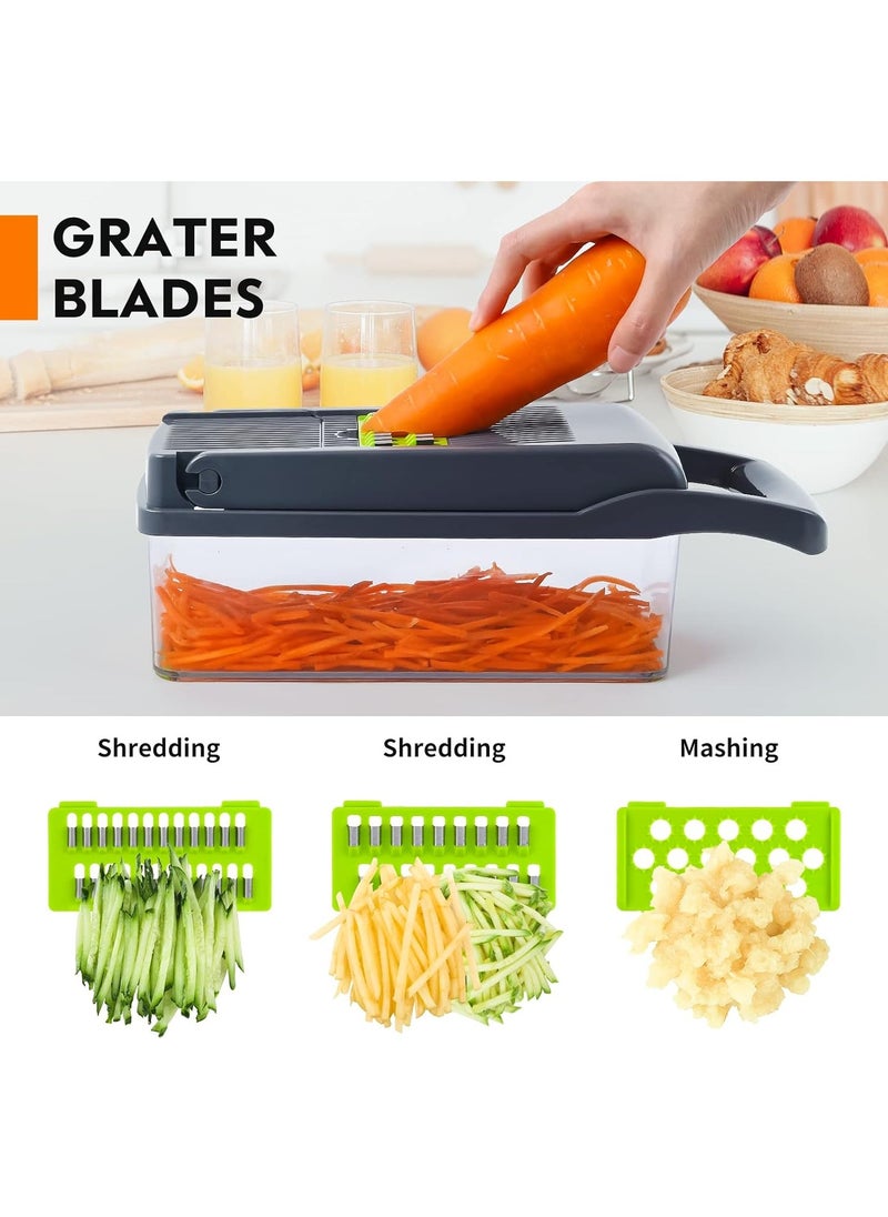 Vegetable Chopper Pro Onion Chopper Multifunctional 14 in 1 Food Chopper Kitchen Vegetable Slicer Dicer Cutter Veggie Chopper With 8 Blades Carrot and Garlic Chopper With Container