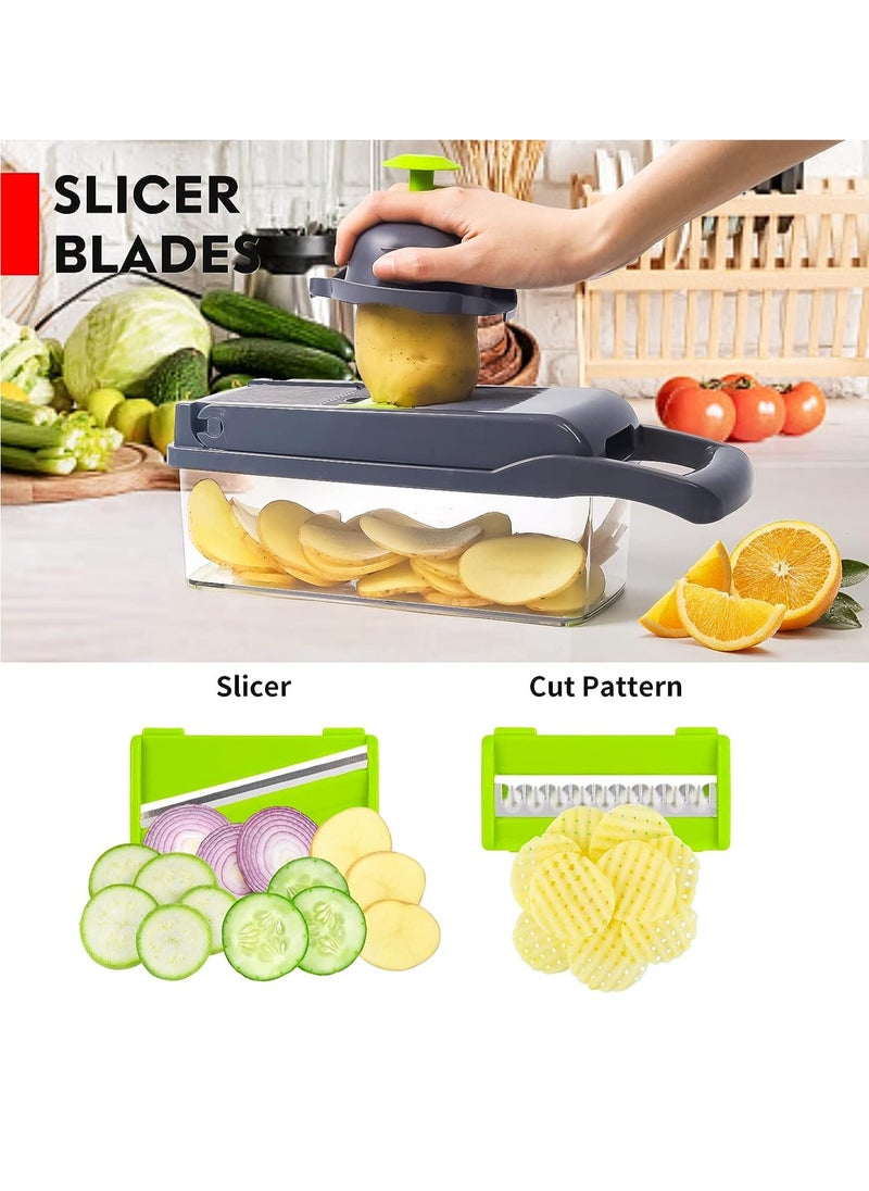 Vegetable Chopper Pro Onion Chopper Multifunctional 14 in 1 Food Chopper Kitchen Vegetable Slicer Dicer Cutter Veggie Chopper With 8 Blades Carrot and Garlic Chopper With Container