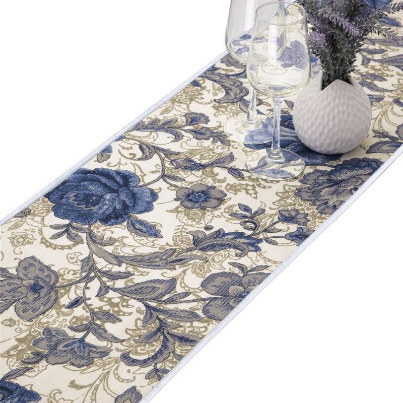موكيتديكور مفرش طاولة قطني من mookaitedecor مفارش طاولة على شكل زهرة زرقاء لحفلات العشاء وحفلات الزفاف والديكور والاستخدام اليومي, 12 x 52 Inch - Image 2