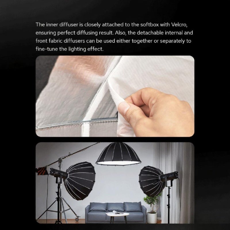 Godox QR-P60T 60cm/23.6in Quick Release Parabolic Softbox Professional Foldable Softbox with Standard Bowen Mount& Diffusers for Photography Studio Photography Portrait Live Stream - Image 5