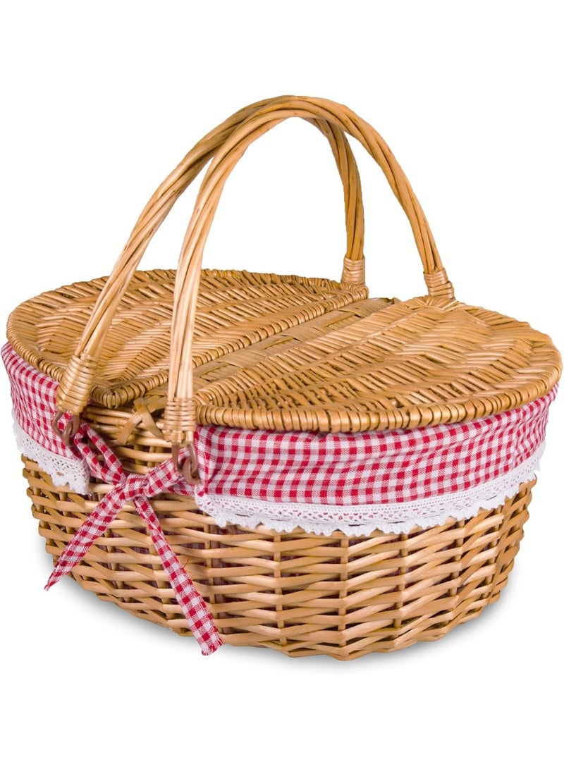 NIUB Large Wicker Picnic Basket with Removable Liner, Empty Picnic Baskets with Lid, 38CM Picnic Hamper with Foldable Handles for Picnic - Image 1