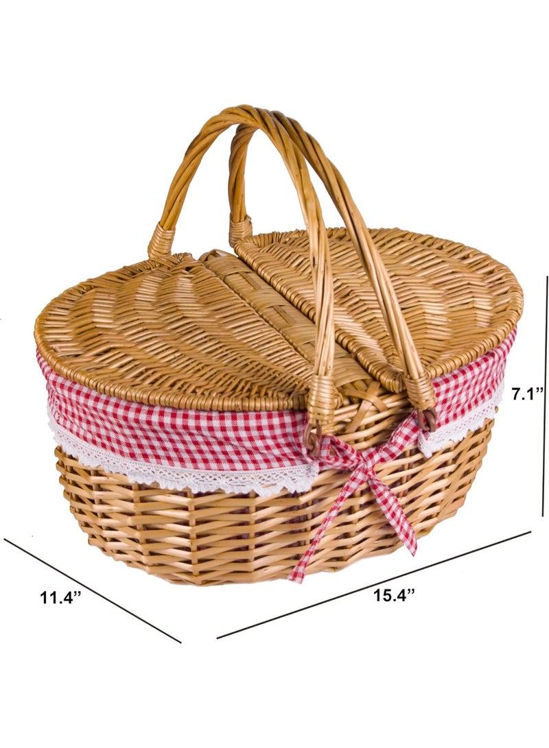 NIUB Large Wicker Picnic Basket with Removable Liner, Empty Picnic Baskets with Lid, 38CM Picnic Hamper with Foldable Handles for Picnic - Image 2