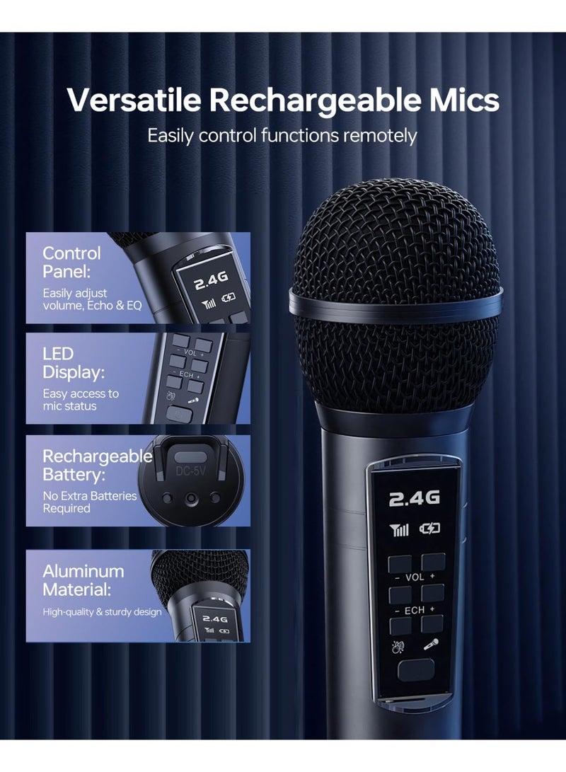 سدرد جهاز كاريوكي مزود بميكروفونين لاسلكيين UHF، نظام مكبر صوت محمول مزود بتقنية البلوتوث مع أضواء LED للحفلات المنزلية، والمناسبات الخارجية/الداخلية/حفلات الزفاف، والكنائس، وهدايا أعياد الميلاد - Image 4