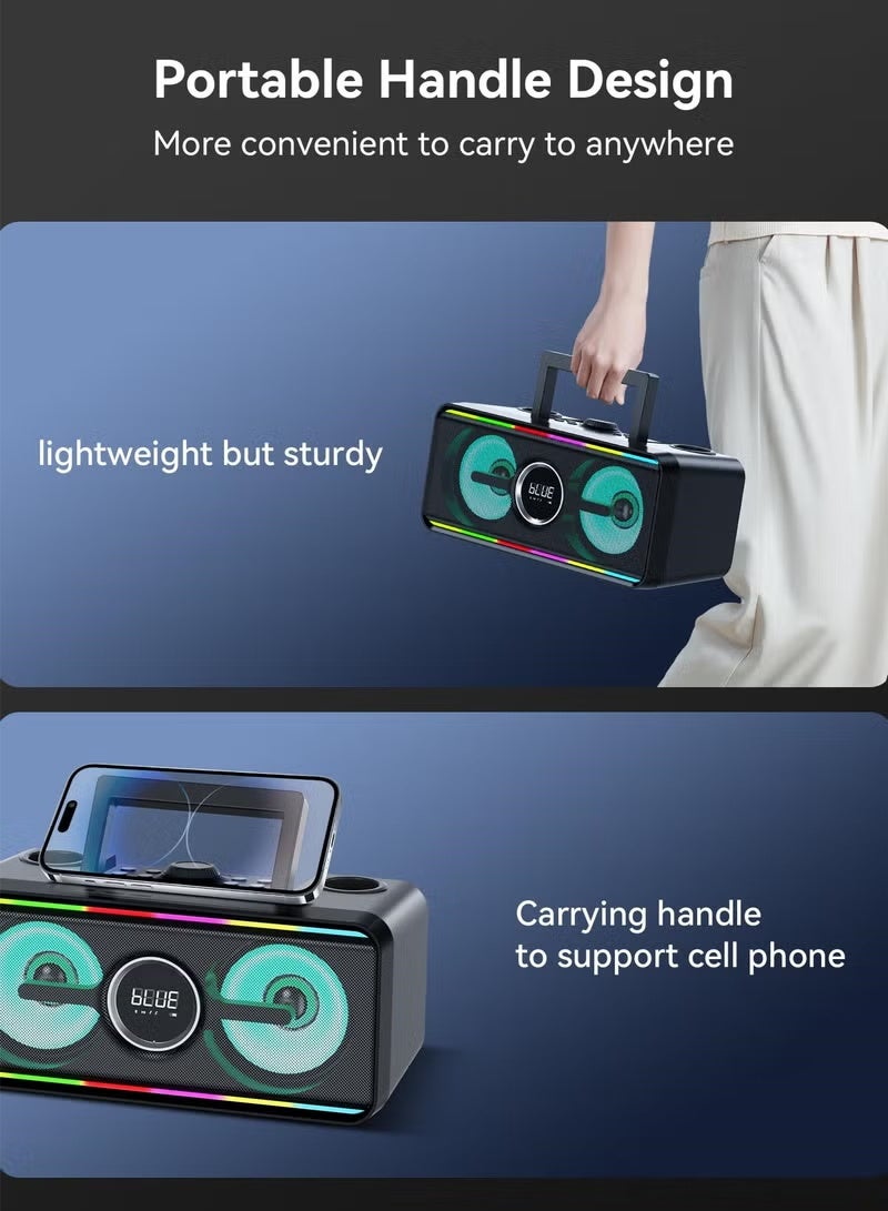 سدرد جهاز كاريوكي مزود بميكروفونين لاسلكيين UHF، نظام مكبر صوت محمول مزود بتقنية البلوتوث مع أضواء LED للحفلات المنزلية، والمناسبات الخارجية/الداخلية/حفلات الزفاف، والكنائس، وهدايا أعياد الميلاد - Image 5