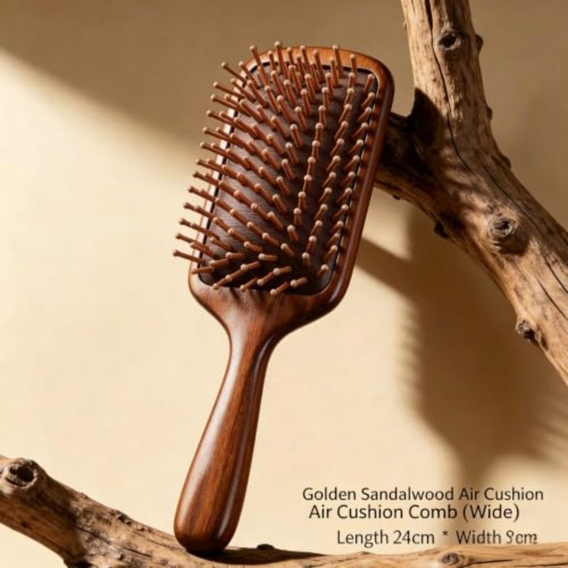 2-Piece Premium Wooden Hair Comb Set, Large Air Cushion Scalp Massager and Daily Detangling Brush, Natural Anti-Static Wood Haircare Kit, Self-Care Gift Set for Women - Image 2