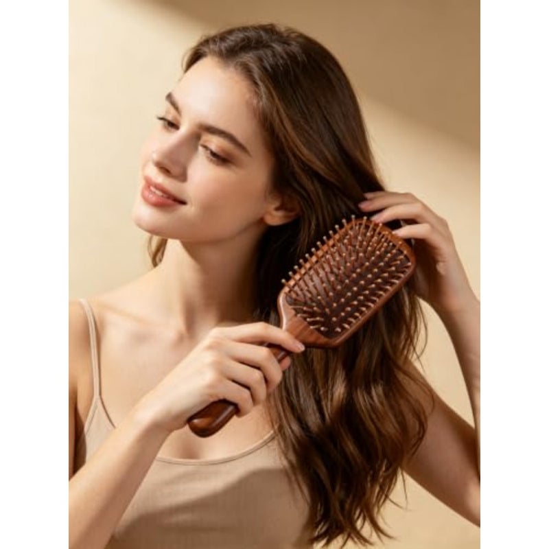 2-Piece Premium Wooden Hair Comb Set, Large Air Cushion Scalp Massager and Daily Detangling Brush, Natural Anti-Static Wood Haircare Kit, Self-Care Gift Set for Women - Image 5