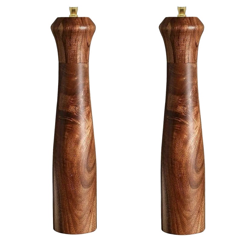 UNIOVC Wooden Salt And Pepper Grinder Set Manual Salt And Pepper Mills Salt Grinder Refillable Pepper Mill With Adjustable Coarseness Salt And Pepper Grinders Shaker Tableware Gifts 10"" 2Pc - Image 1