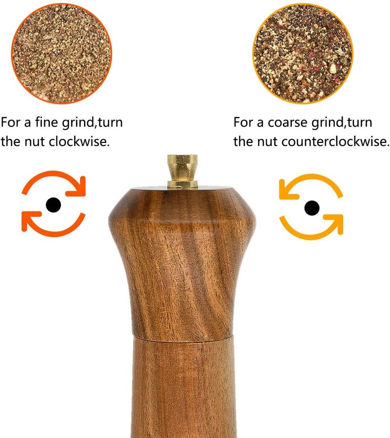 UNIOVC Wooden Salt And Pepper Grinder Set Manual Salt And Pepper Mills Salt Grinder Refillable Pepper Mill With Adjustable Coarseness Salt And Pepper Grinders Shaker Tableware Gifts 10"" 2Pc - Image 5