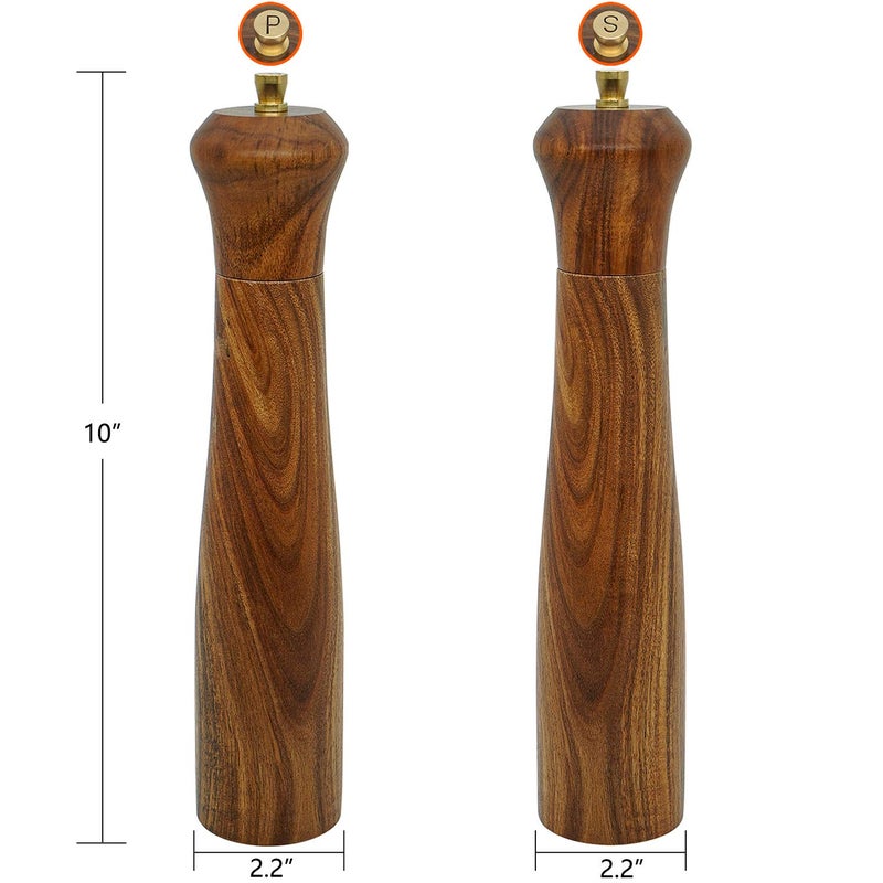 UNIOVC Wooden Salt And Pepper Grinder Set Manual Salt And Pepper Mills Salt Grinder Refillable Pepper Mill With Adjustable Coarseness Salt And Pepper Grinders Shaker Tableware Gifts 10"" 2Pc - Image 2