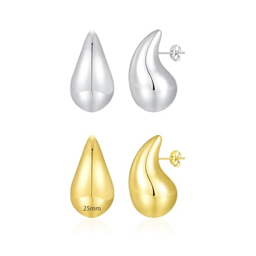 Apsvo Chunky 14K Gold Plated Hoop Earrings for Women, Lightweight Waterdrop Hollow Open Hoops, Hypoallergenic Dupes Earrings - Image 1