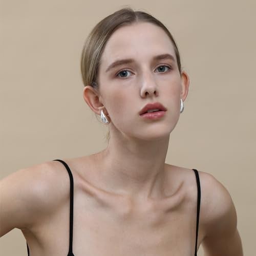 Apsvo Chunky 14K Gold Plated Hoop Earrings for Women, Lightweight Waterdrop Hollow Open Hoops, Hypoallergenic Dupes Earrings - Image 4