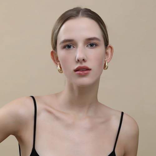Apsvo Chunky 14K Gold Plated Hoop Earrings for Women, Lightweight Waterdrop Hollow Open Hoops, Hypoallergenic Dupes Earrings - Image 2