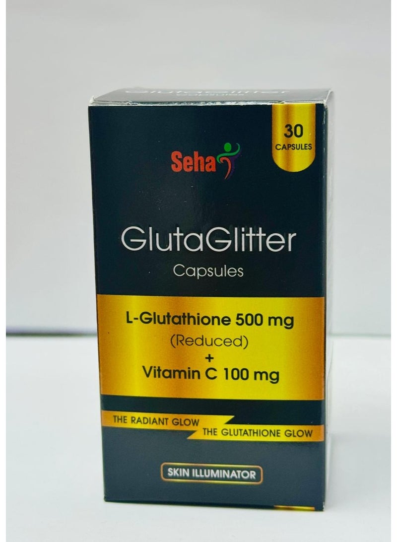 Glutaglitter Capsules with Glutathione 500mg and Vitamin C 100mg for Skin Whitening and Glow, pack of 30 capsules
