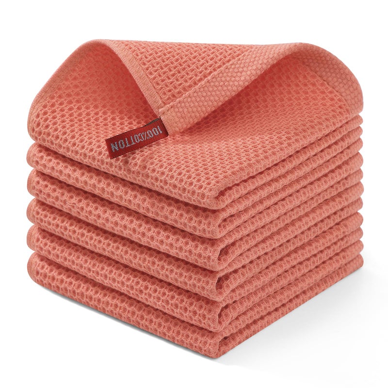 Homaxy 100% Cotton Waffle Weave Kitchen Dish Cloths, Ultra Soft Absorbent Quick Drying Dish Towels, 12 x 12 Inches, 6-Pack, Coral - Image 1