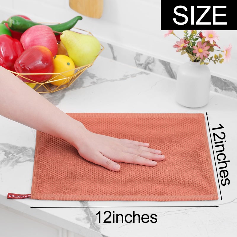 Homaxy 100% Cotton Waffle Weave Kitchen Dish Cloths, Ultra Soft Absorbent Quick Drying Dish Towels, 12 x 12 Inches, 6-Pack, Coral - Image 5