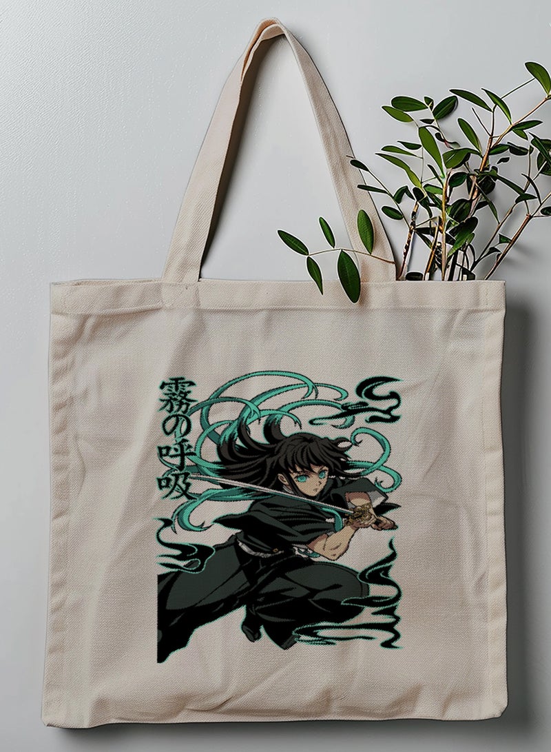 LOWHA Polyester Tote Bag with Shoulder Straps and The Mist Hashira Anime Pattern  - Image 1
