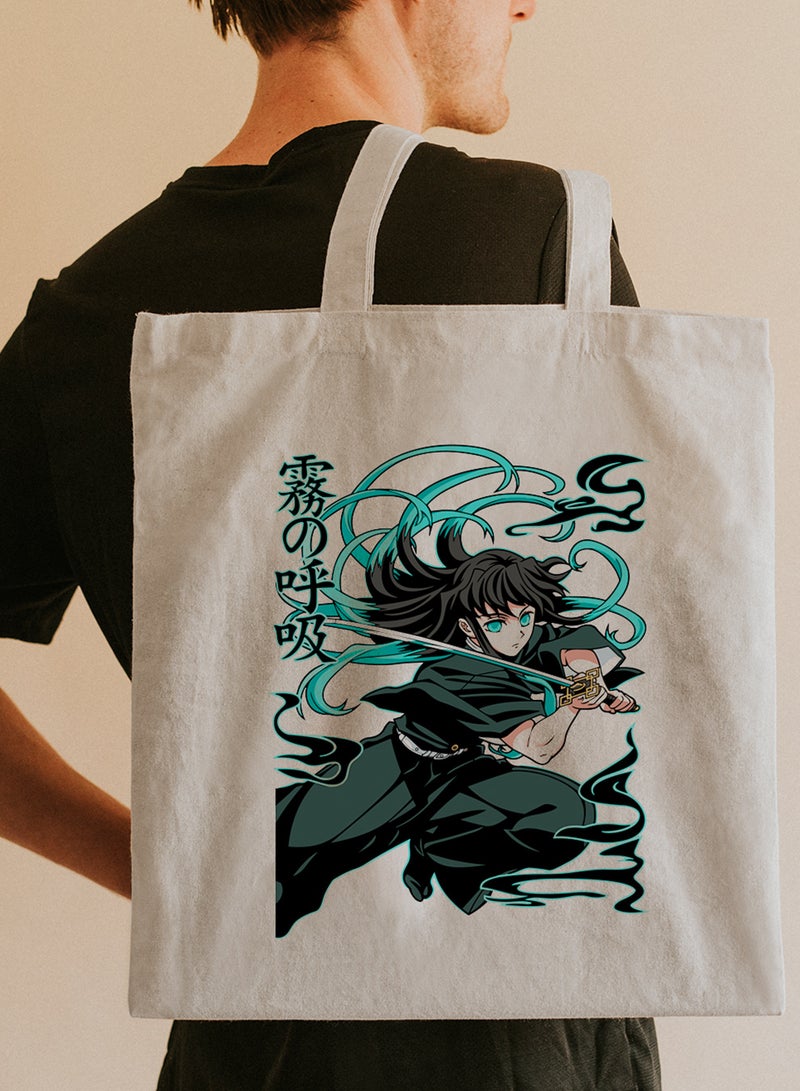 LOWHA Polyester Tote Bag with Shoulder Straps and The Mist Hashira Anime Pattern  - Image 2