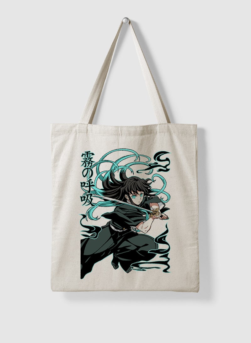 LOWHA Polyester Tote Bag with Shoulder Straps and The Mist Hashira Anime Pattern  - Image 4