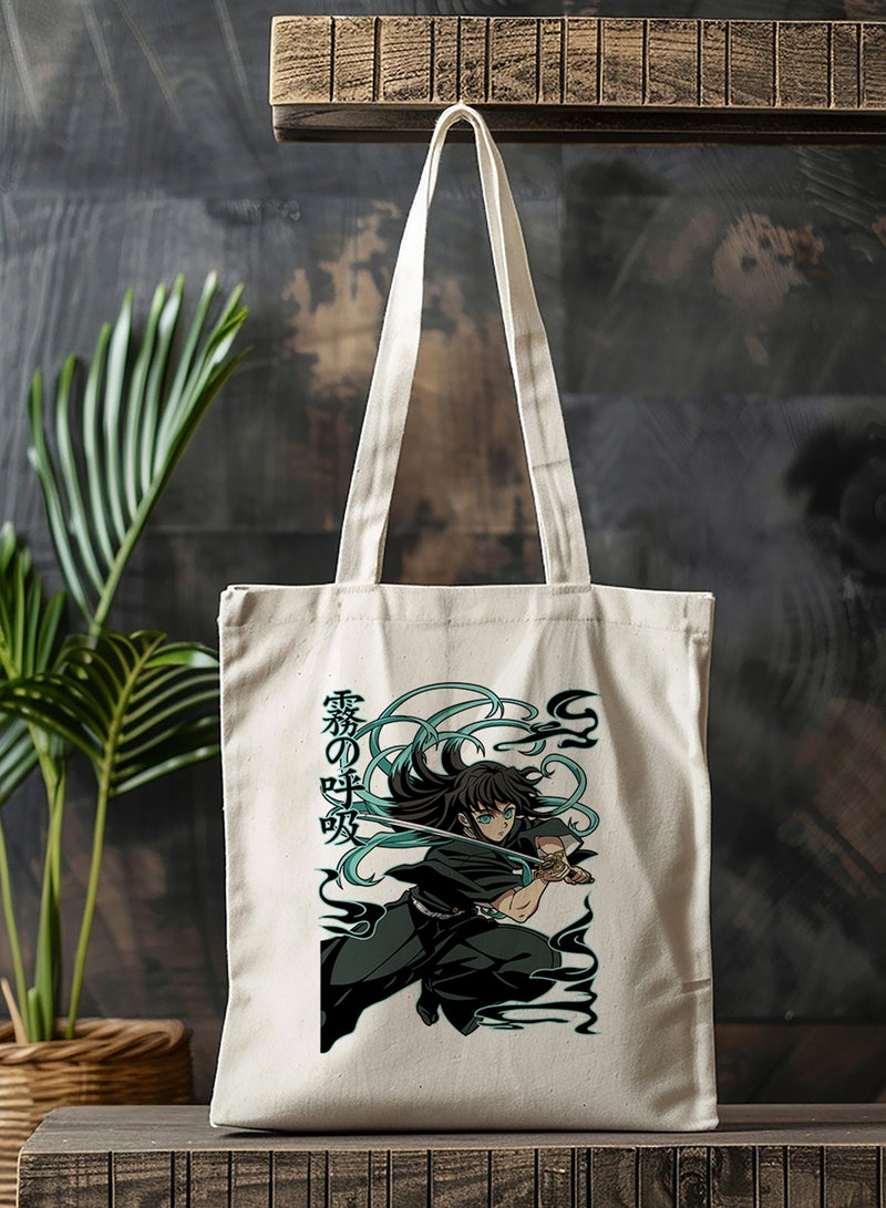 LOWHA Polyester Tote Bag with Shoulder Straps and The Mist Hashira Anime Pattern  - Image 3