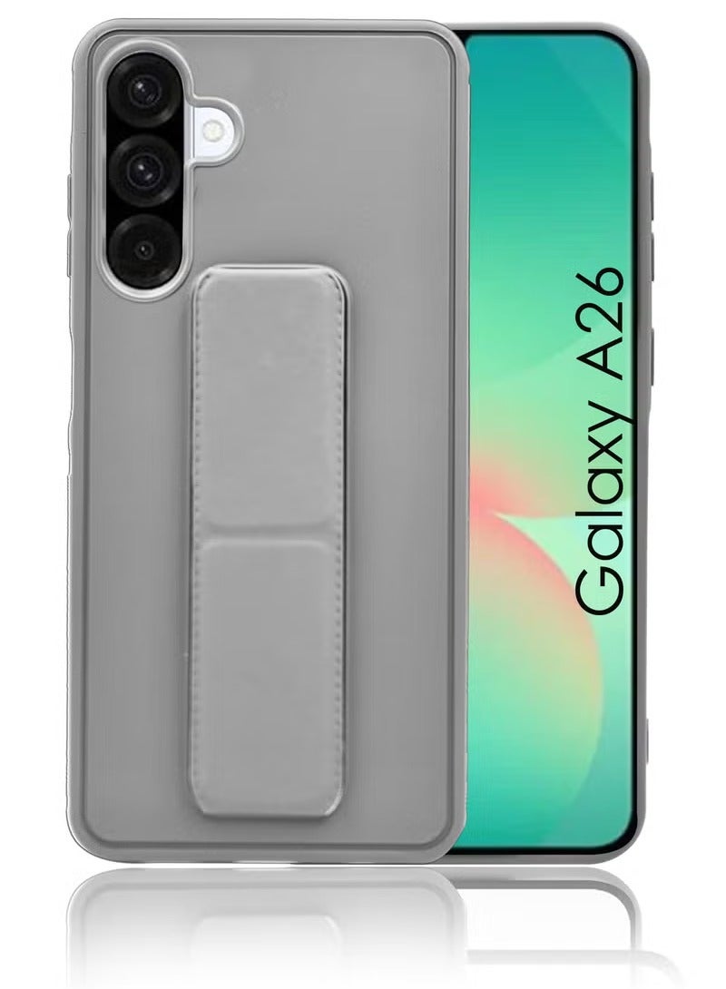 3-in-1 Magnetic Wrist Strap Hand Grip Stand Back Case Cover With Foldable Kickstand & Finger Strap for Samsung Galaxy A26- Grey - Image 1