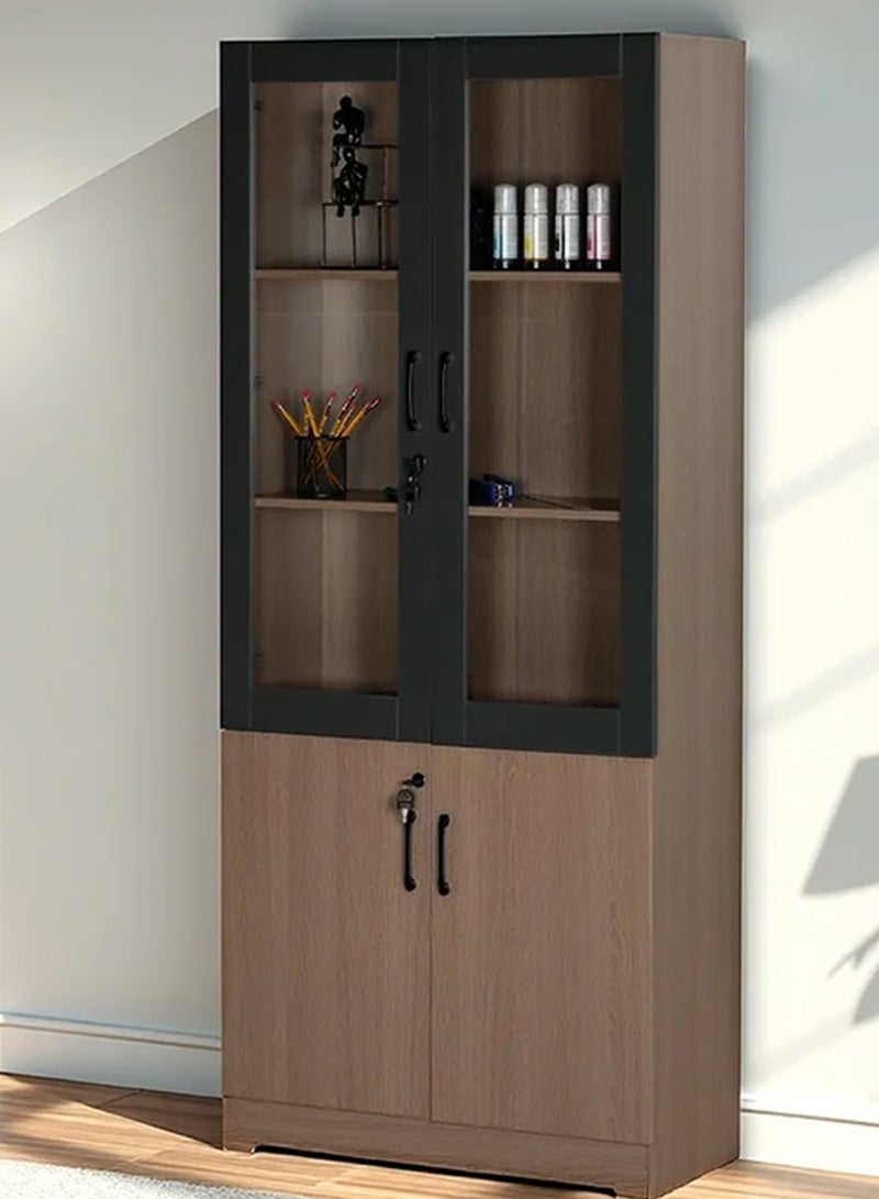 رويال أوك خزانة كتب ببابين من رويالوك ديكستر، مصنوعة من MDF بطبقة ميلامين، 6 رفوف، مفصلات إغلاق ناعم، تصميم كلاسيكي، قاعدة متينة - Image 1