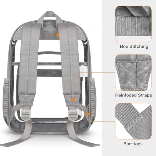 PAMANO Clear Backpack Heavy Duty Fabric & PVC Transparent Bookbag, See Through Bag for College Work Travel Security, Grey - Image 5