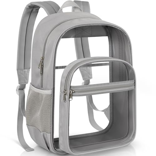 PAMANO Clear Backpack Heavy Duty Fabric & PVC Transparent Bookbag, See Through Bag for College Work Travel Security, Grey - Image 1