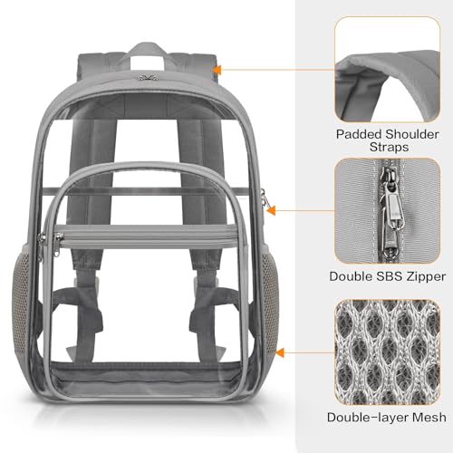 PAMANO Clear Backpack Heavy Duty Fabric & PVC Transparent Bookbag, See Through Bag for College Work Travel Security, Grey - Image 4