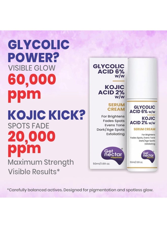 Get Nectar Happiness 6% Glycolic & 2% Kojic Acid Serum Cream Helps Reduce Pigmentation, Acne Scars, Dark, Age Spots, Blemishes & Uneven Skin Tone. Promotes a Brighter, Smoother-Looking Complexion 50ml - Image 2