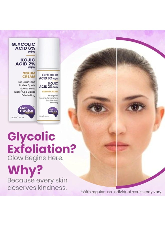 Get Nectar Happiness 6% Glycolic & 2% Kojic Acid Serum Cream Helps Reduce Pigmentation, Acne Scars, Dark, Age Spots, Blemishes & Uneven Skin Tone. Promotes a Brighter, Smoother-Looking Complexion 50ml - Image 3