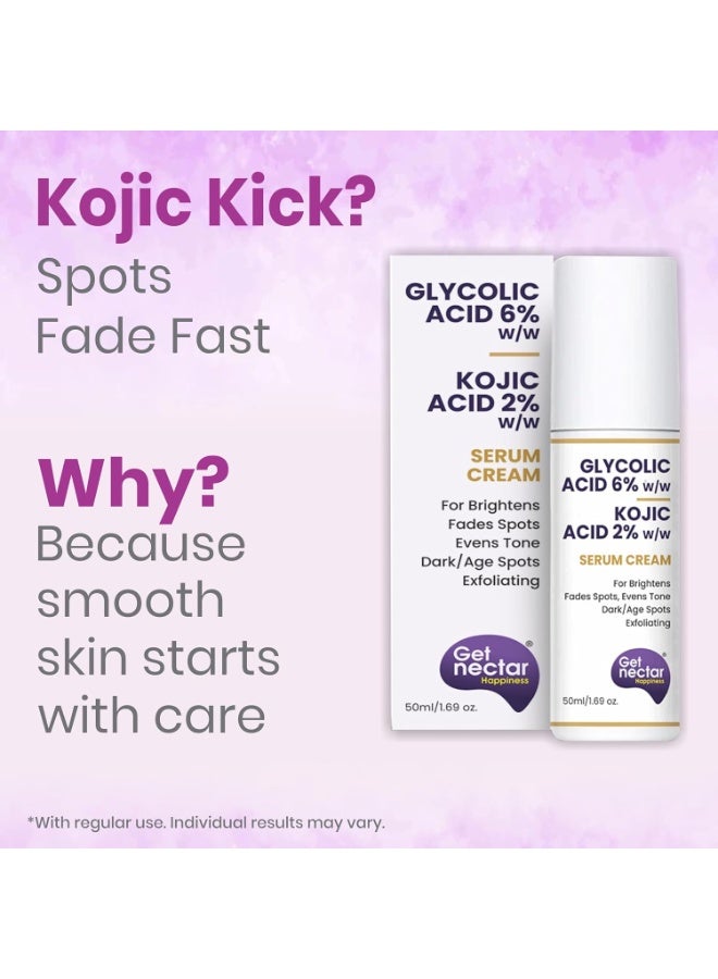 Get Nectar Happiness 6% Glycolic & 2% Kojic Acid Serum Cream Helps Reduce Pigmentation, Acne Scars, Dark, Age Spots, Blemishes & Uneven Skin Tone. Promotes a Brighter, Smoother-Looking Complexion 50ml - Image 4