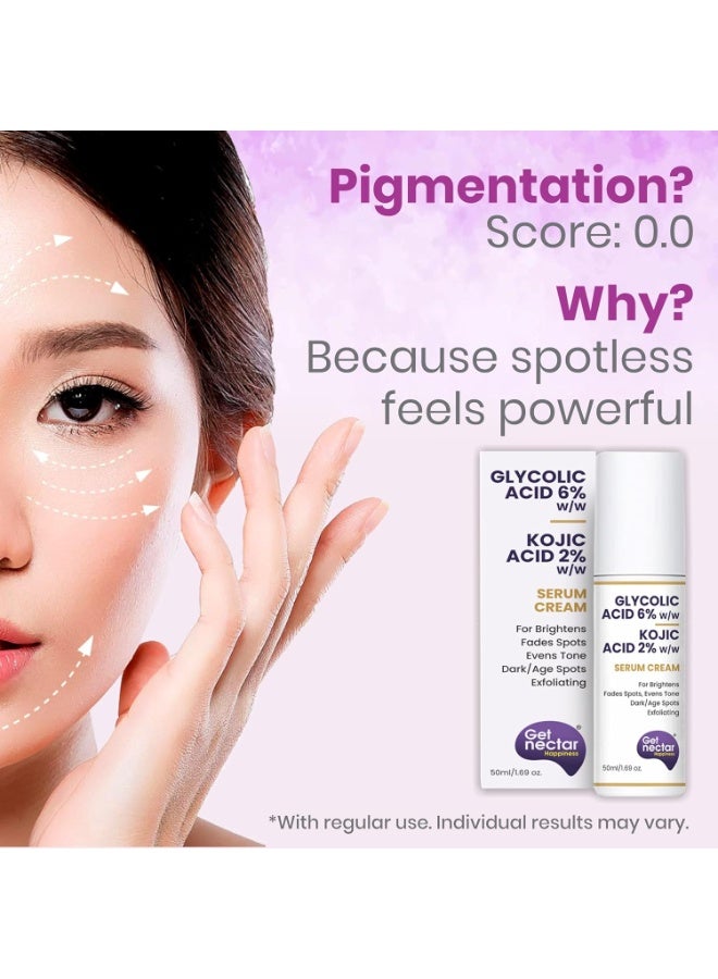 Get Nectar Happiness 6% Glycolic & 2% Kojic Acid Serum Cream Helps Reduce Pigmentation, Acne Scars, Dark, Age Spots, Blemishes & Uneven Skin Tone. Promotes a Brighter, Smoother-Looking Complexion 50ml - Image 5