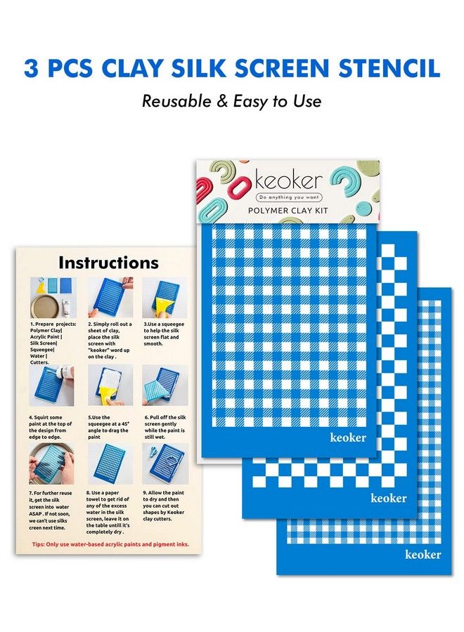 Keoker Buffalo Plaid Silk Screen For Polymer Clay Checker Silk Screen Stencils For Polymer Clay Printing On Clay & Other Jewelry Clay Earrings Decoration Each 6" X 3.8" (Buffalo Plaid) - Image 3