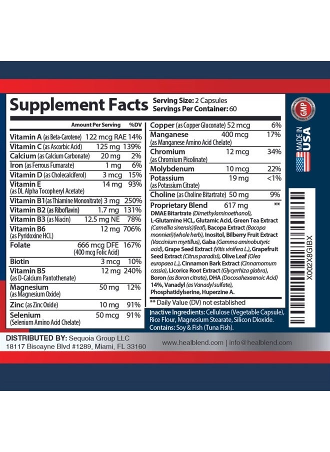 healblend - Neuro Plus Brain & Focus Formula - Nootropic Brain Booster Supplement, Supports Brain Health, Mental Clarity & Focus - Enhances Concentration & Mental Energy – 120 Capsules - Image 1