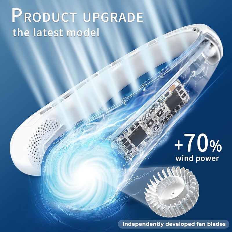 FrSara Neck Fan, Portable Personal Fan Strong Wind, 5200mAh, Air Volume,360° Cooling, No Hair Twisting, Air Volume On 2 Sides, Non-Slip, Quick Charge, Long Use Time, Gift for Women, Men, Birthday - Image 2