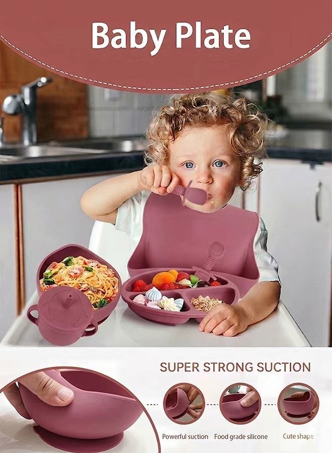 Silicone Baby Feeding Set 13PCS, BPA-Free Toddler Self Feeding Essentials with Strong Suction Plate & Bib, Training Straw Cup for Baby Led Weaning - Image 2