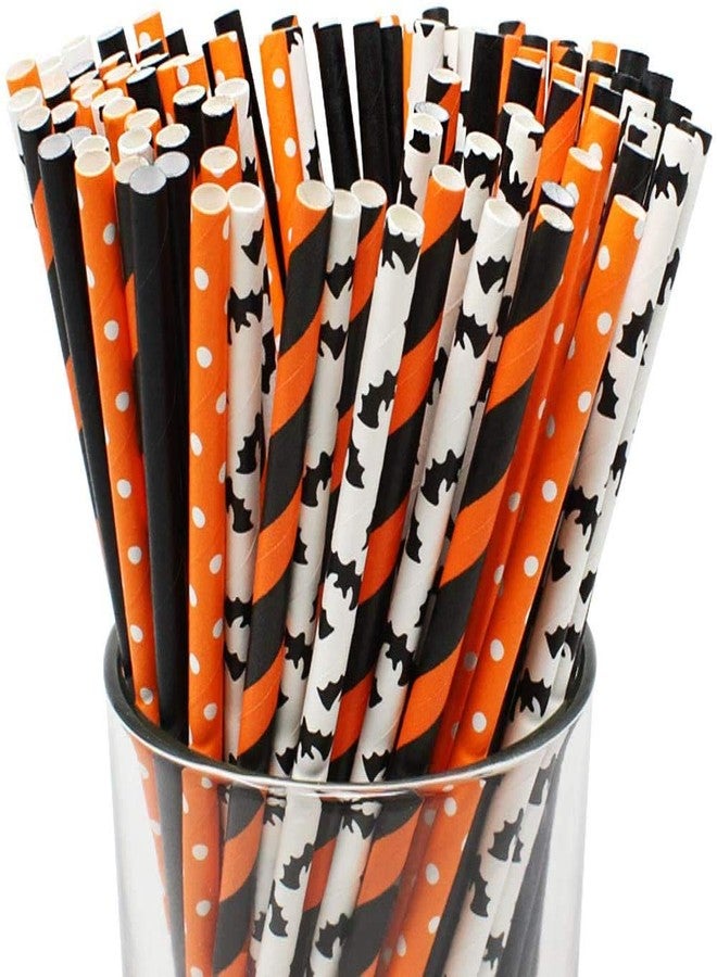 Shuiniba Halloween Biodegradable Pumpkin Skull Striped Wavy Dot Straws, 7.75 Inches, 100 Pack - Mix Style - Image 5