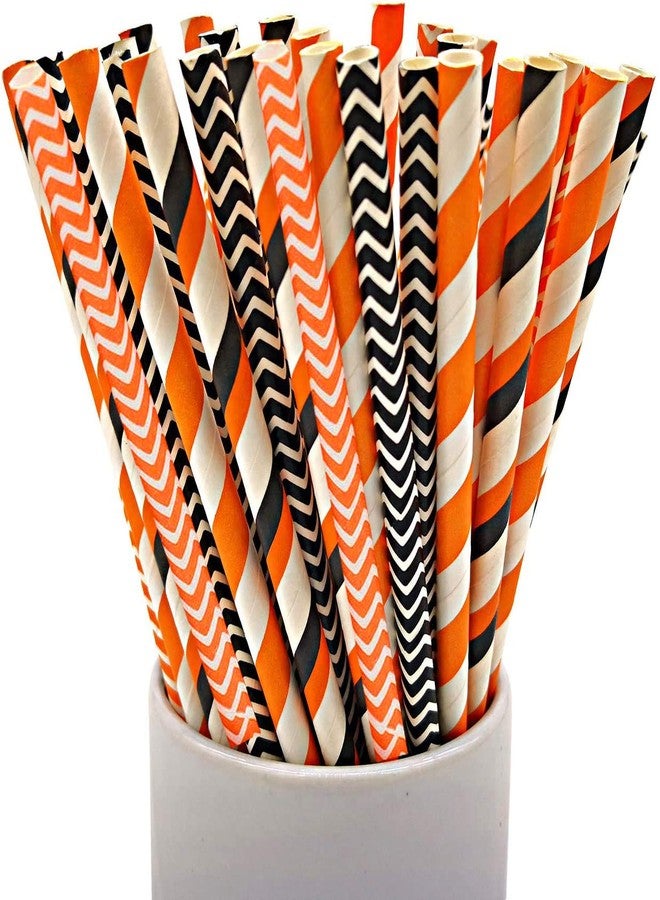 Shuiniba Halloween Biodegradable Pumpkin Skull Striped Wavy Dot Straws, 7.75 Inches, 100 Pack - Mix Style - Image 3