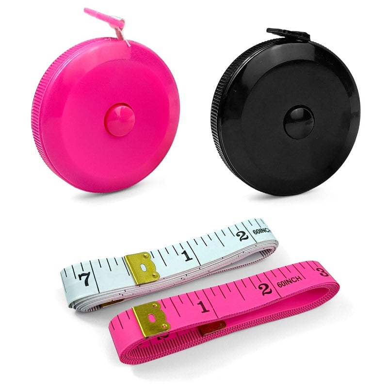FKEYTO 4 Pack Tape Measure Measuring Tape Tool for Body Fabric Sewing Tailor Cloth Knitting Home Craft Measurements, 60-Inch (Rose Red, Black,White) - Image 1
