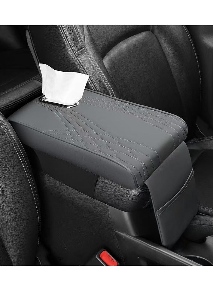 NIBEMINENT Car Central Control Armrest Memory Foam Armrest Heightening Pad, Lengthened Central Armrest Box Pad Grey - Image 1
