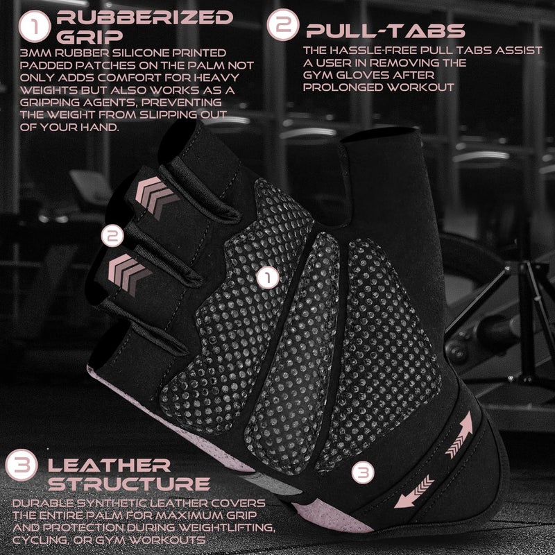 BEAST RAGE Workout Gloves for Men and Women, Fingerless Weight Lifting Gloves with Palm Protection Padding, Breathable and Lightweight Gym Gloves for Weightlifting, Cycling Pull Up (Pink, S) - Image 3
