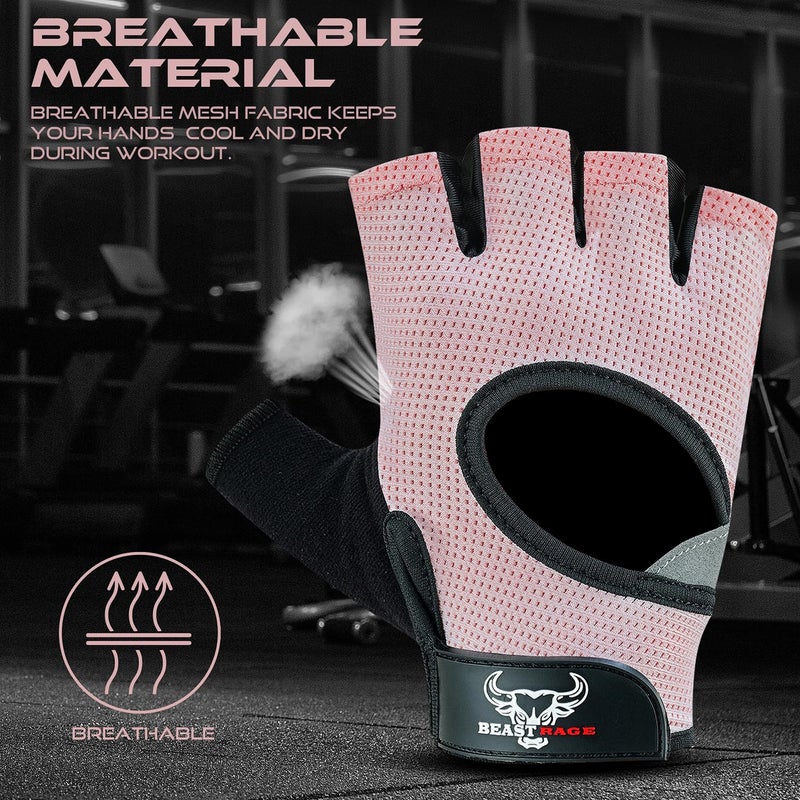 BEAST RAGE Workout Gloves for Men and Women, Fingerless Weight Lifting Gloves with Palm Protection Padding, Breathable and Lightweight Gym Gloves for Weightlifting, Cycling Pull Up (Pink, S) - Image 4