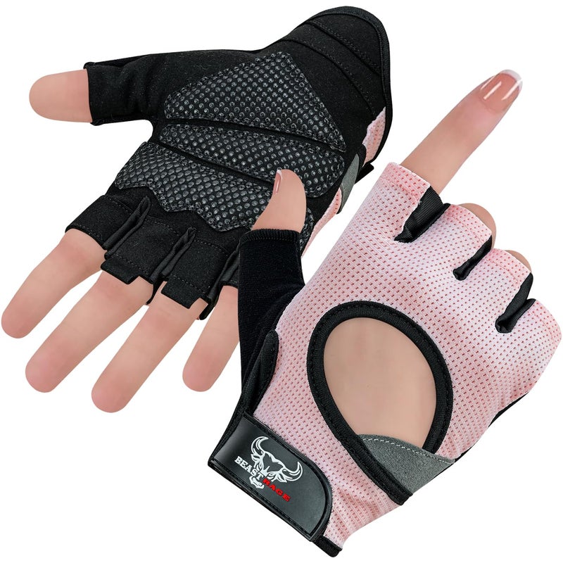 BEAST RAGE Workout Gloves for Men and Women, Fingerless Weight Lifting Gloves with Palm Protection Padding, Breathable and Lightweight Gym Gloves for Weightlifting, Cycling Pull Up (Pink, S) - Image 1