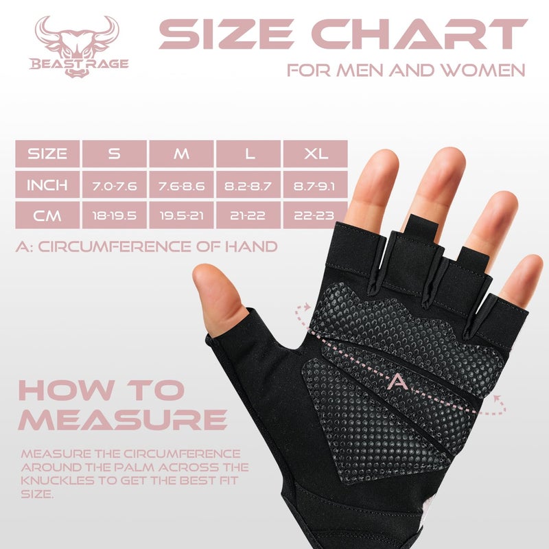 BEAST RAGE Workout Gloves for Men and Women, Fingerless Weight Lifting Gloves with Palm Protection Padding, Breathable and Lightweight Gym Gloves for Weightlifting, Cycling Pull Up (Pink, S) - Image 5