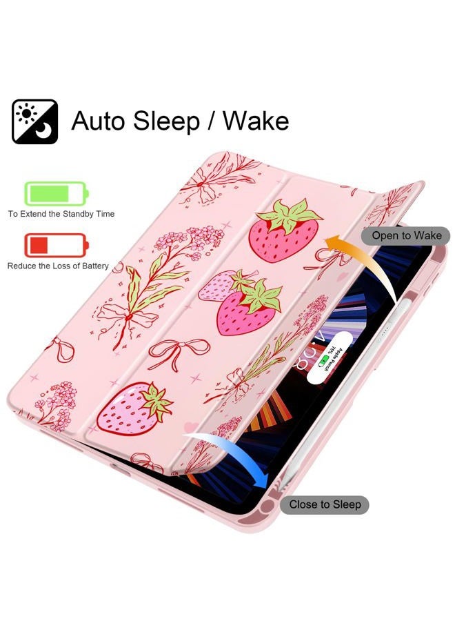 May Chen for iPad (A16) 11th Generation Case 11 Inch 2025, iPad 10th Gen Case 2022 10.9 inch, Built-in Pencil Holder with Shockproof Cover Clear Transparent Back Shell Auto Wake/Sleep, Strawberry Bow - Image 3