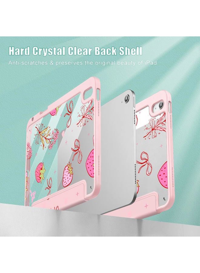 May Chen for iPad (A16) 11th Generation Case 11 Inch 2025, iPad 10th Gen Case 2022 10.9 inch, Built-in Pencil Holder with Shockproof Cover Clear Transparent Back Shell Auto Wake/Sleep, Strawberry Bow - Image 4