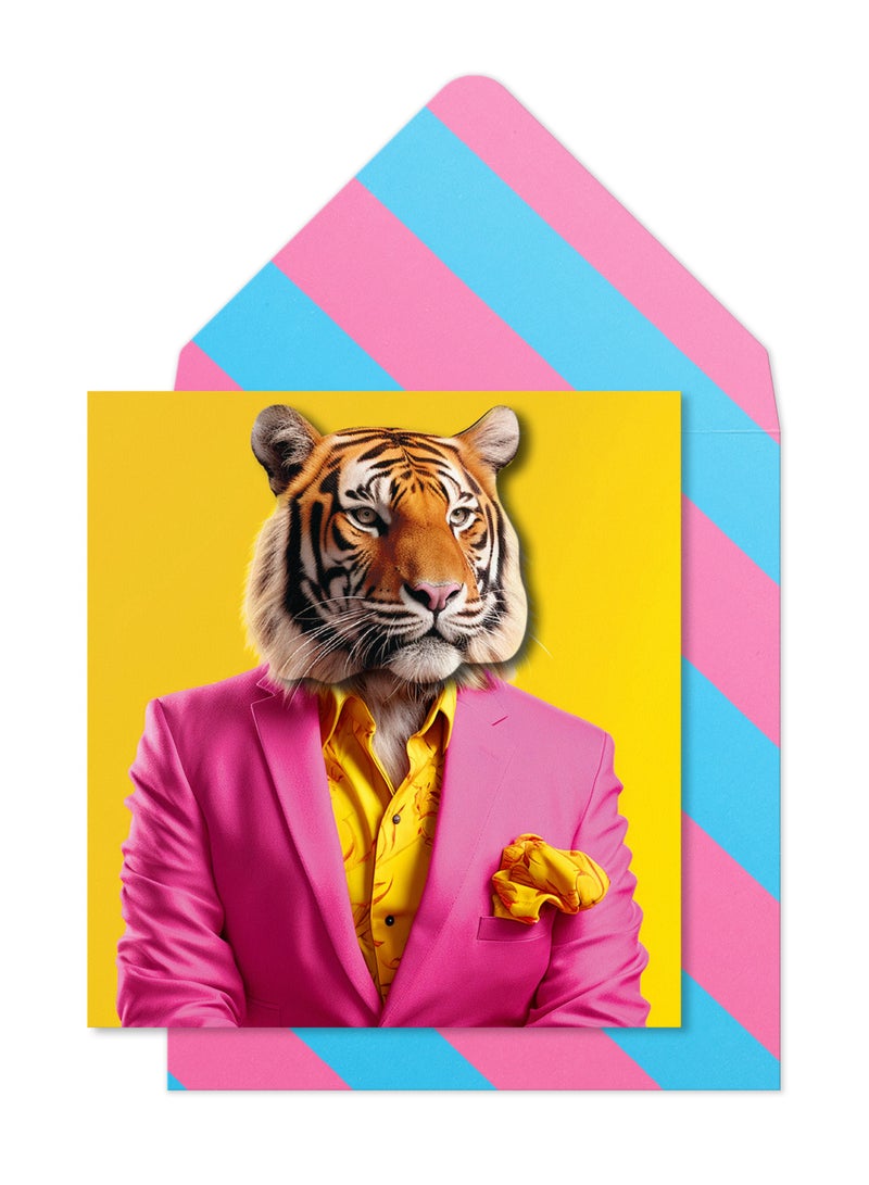 Tache Birthday Greeting Card Blank Inside, Tiger Animal Design - Image 1
