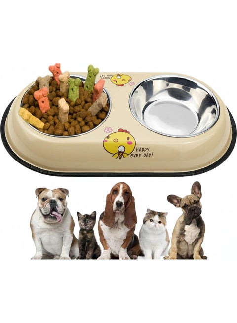 Double Stainless Steel Pet Food and Water Bowl – Dual Dish with Non-Slip Base, Large Capacity, Rust Resistant, Easy to Clean – Suitable for Cats and Dogs