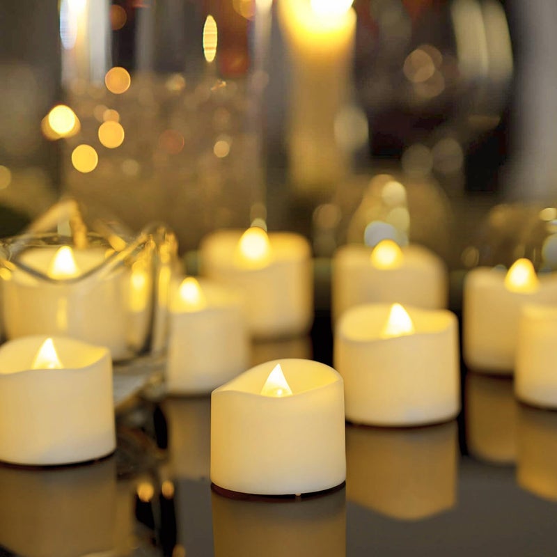 Homemory 48Pack Novelty Flickering Flameless Tea Lights Candles 200Hours BatteryOperated LED Fake Candles for Wedding Table CenterpiecesProposalAnniversary Ivory Base 15  H13